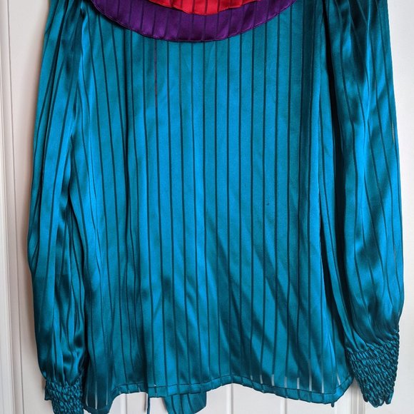 Vintage Van Tisse Teal Silk Button Down Blouse - Picture 4 of 4